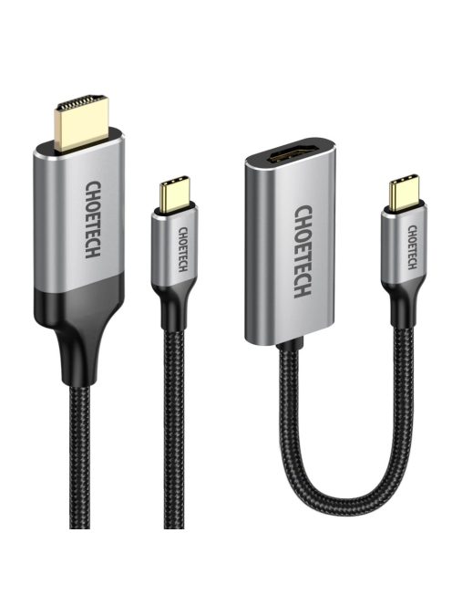 Choetech kit adapter HUB USB Type C - HDMI 2.0 (3840 x 2160 @ 60Hz) gray (HUB-H12) + USB cable Type C - HDMI (3840 x 2160 @ 60Hz) 2m gray (CH0021)