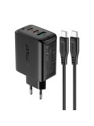 Acefast 2in1 wall charger 2x USB-C / USB-A 65W, PD, QC 3.0, AFC, FCP (set with USB-C 1.2m cable) black (A13 black)