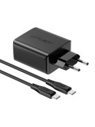 Acefast 2in1 wall charger 2x USB-C / USB-A 65W, PD, QC 3.0, AFC, FCP (set with USB-C 1.2m cable) black (A13 black)