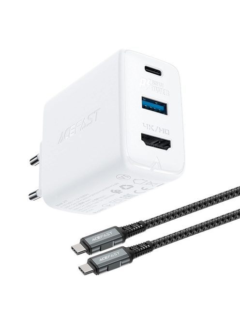 Acefast 2in1 charger GaN 65W USB Type C / USB, adapter adapter HDMI 4K @ 60Hz (set with cable) white (A17 white)