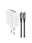 Acefast 2in1 charger GaN 65W USB Type C / USB, adapter adapter HDMI 4K @ 60Hz (set with cable) white (A17 white)