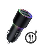 Joyroom car charger 2 x USB with backlight 24W + power cable 3in1 USB Type C / micro USB / Lightning 1.2m black (JR-CL10)