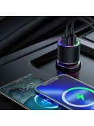 Joyroom car charger 2 x USB with backlight 24W + power cable 3in1 USB Type C / micro USB / Lightning 1.2m black (JR-CL10)