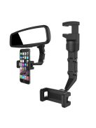 Adjustable car rearview mirror holder for smartphone black