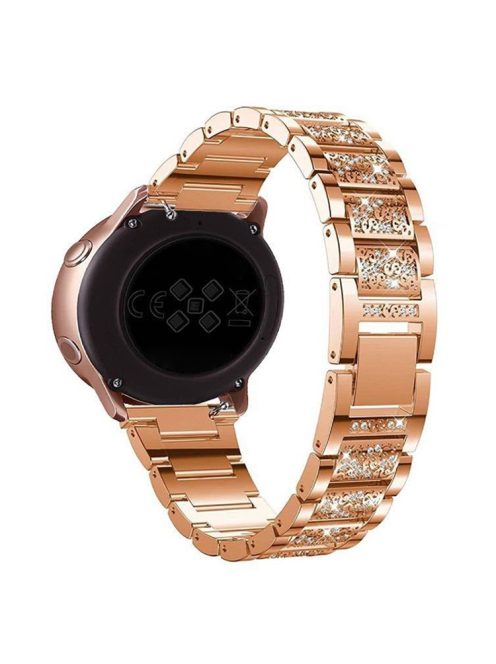 18mm 3-beads Rhinestone Decor Smart Watch Strap Metal Wrist Band for Garmin Venu 2S/Vivoactive 4S - Rose Gold