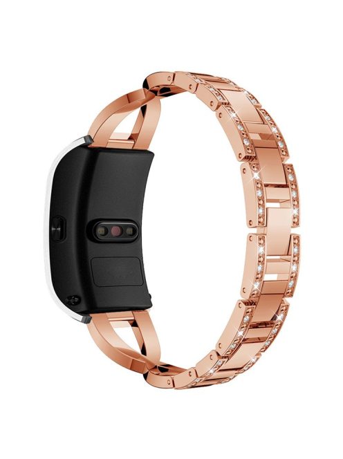 18mm Rhinestone Decor X Design Metal Watch Band Wrist Strap Replacement for Garmin Venu 2S/Vivoactive 4S - Rose Gold