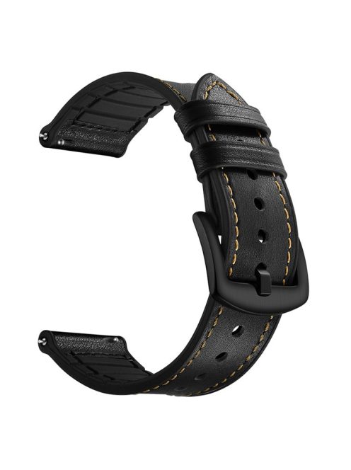 20mm Genuine Leather Coated Silicone Smart Watch Band for Garmin Vivoactive 3/Vivomove HR - Black