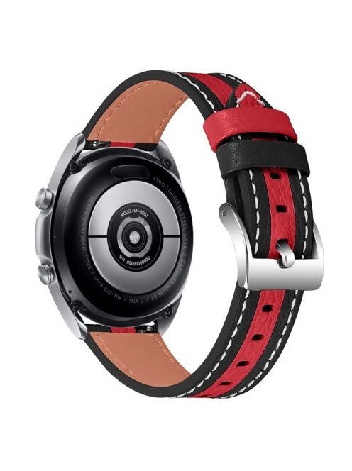 20mm Replacement Strap for Garmin Vivomove 3/GarminMove 3 Stylish Color Splicing Adjustable Top Layer Cowhide Leather Watch Band - Black/Red