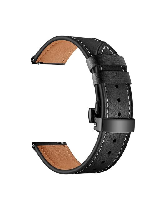 20mm Top-layer Cowhide Leather Genuine Leather Watch Strap Replacement for Garmin Vivoactive 3 / Vivomove HR - Black+Black