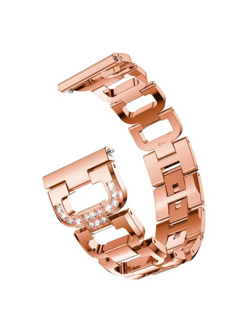 20mm X-shape Rhinestone Decor Alloy Smart Watch Band Strap for Garmin Forerunner 245 - Rose Gold