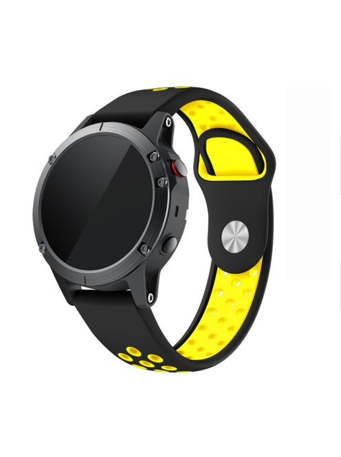 22mm Dual Color Quick Fix Silicone Smart Watch Band for Garmin Forerunner 935/Quatix 5/Fenix 5/Fenix 5 plus/Approach S60 - Black/Yellow Hole