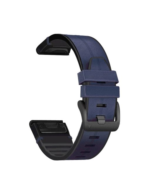 22MM PU Leather Surface+Silicone Smart Watch Band Strap for Garmin Watch - Dark Blue