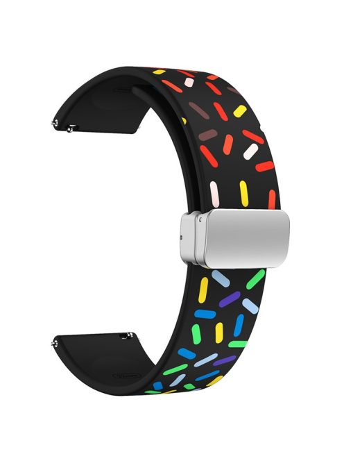 22mm Silicone Watch Band for Garmin Forerunner 265 / 255 / Vivoactive 4 / Venu 2 , Pattern Straps with Silver Magnetic Buckle - Black Rainbow