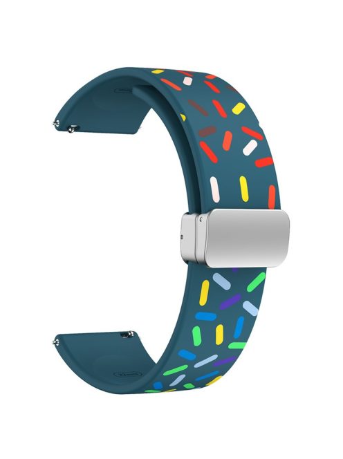 22mm Silicone Watch Band for Garmin Forerunner 265 / 255 / Vivoactive 4 / Venu 2 , Pattern Straps with Silver Magnetic Buckle - Blackish Green Rainbow