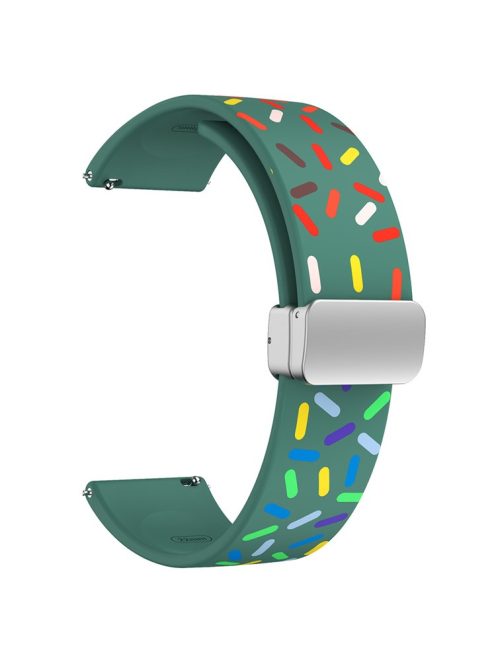 22mm Silicone Watch Band for Garmin Forerunner 265 / 255 / Vivoactive 4 / Venu 2 , Pattern Straps with Silver Magnetic Buckle - Green Rainbow