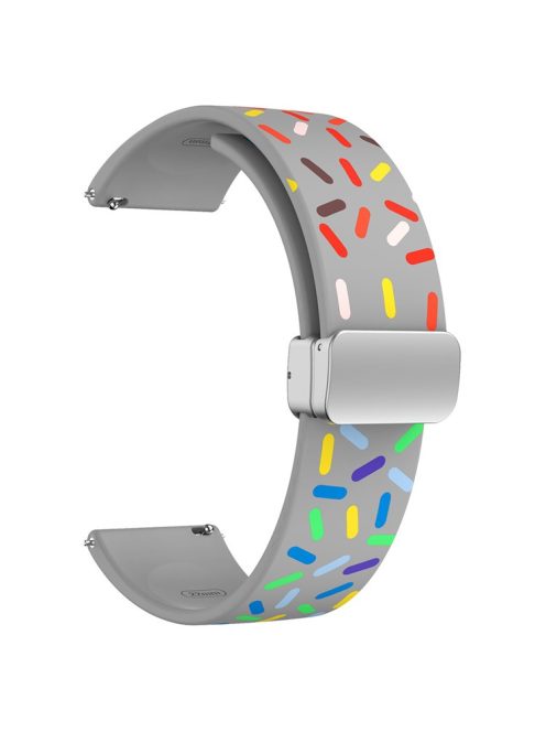 22mm Silicone Watch Band for Garmin Forerunner 265 / 255 / Vivoactive 4 / Venu 2 , Pattern Straps with Silver Magnetic Buckle - Grey Rainbow