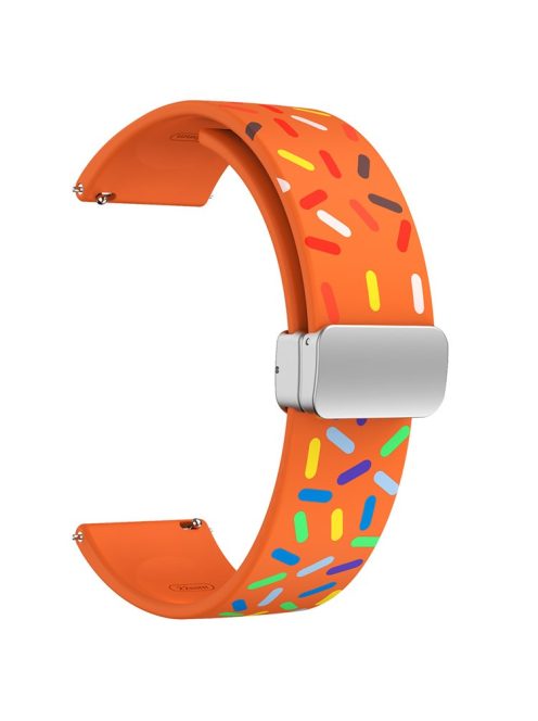 22mm Silicone Watch Band for Garmin Forerunner 265 / 255 / Vivoactive 4 / Venu 2 , Pattern Straps with Silver Magnetic Buckle - Orange Rainbow