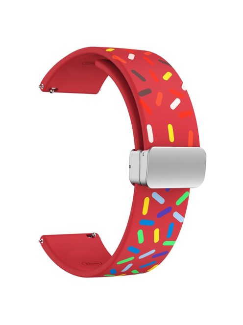 22mm Silicone Watch Band for Garmin Forerunner 265 / 255 / Vivoactive 4 / Venu 2 , Pattern Straps with Silver Magnetic Buckle - Red Rainbow