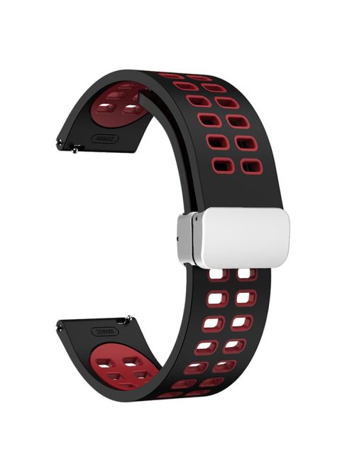 22mm Silicone Watch Strap for Garmin Forerunner 265 / Honor Watch GS 3i , Dual-color Magnetic Band with Silver Folding Buckle - Black+Red