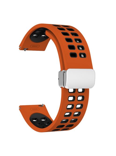 22mm Silicone Watch Strap for Garmin Forerunner 265 / Honor Watch GS 3i , Dual-color Magnetic Band with Silver Folding Buckle - Orange+Black