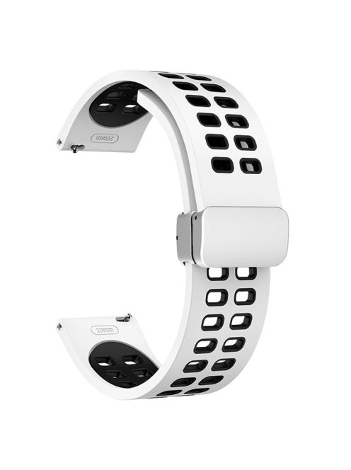 22mm Silicone Watch Strap for Garmin Forerunner 265 / Honor Watch GS 3i , Dual-color Magnetic Band with Silver Folding Buckle - White+Black