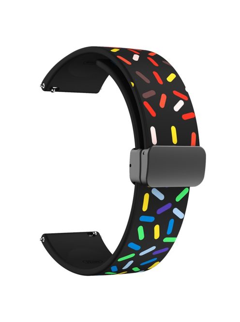 22mm Watch Band for Garmin Forerunner 265 / 255 / Vivoactive 4 / Venu 2 , Dot Pattern Silicone Strap with Black Magnetic Buckle - Black Rainbow