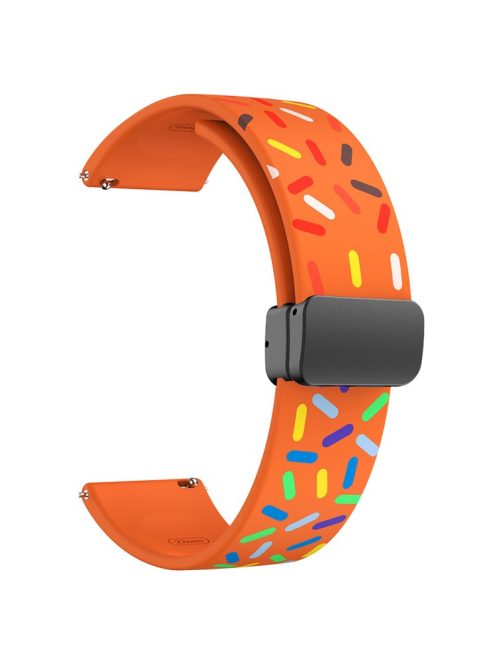 22mm Watch Band for Garmin Forerunner 265 / 255 / Vivoactive 4 / Venu 2 , Dot Pattern Silicone Strap with Black Magnetic Buckle - Orange Rainbow