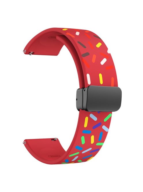 22mm Watch Band for Garmin Forerunner 265 / 255 / Vivoactive 4 / Venu 2 , Dot Pattern Silicone Strap with Black Magnetic Buckle - Red Rainbow