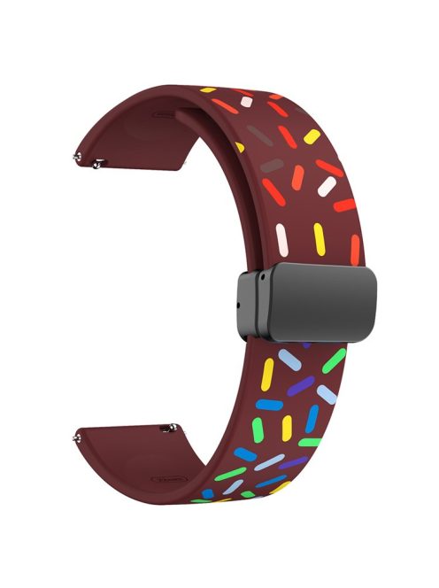 22mm Watch Band for Garmin Forerunner 265 / 255 / Vivoactive 4 / Venu 2 , Dot Pattern Silicone Strap with Black Magnetic Buckle - Wine Red Rainbow