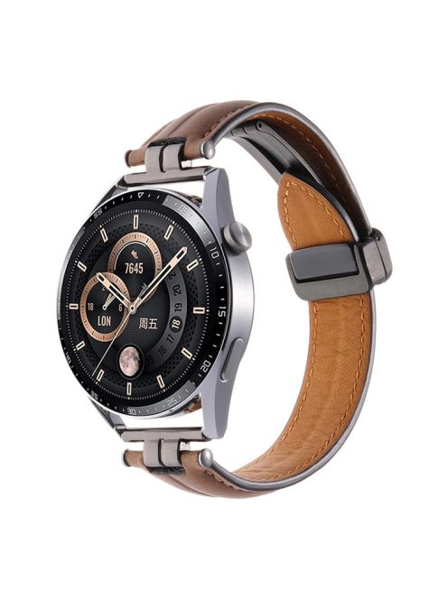 22mm Watch Strap for Samsung Galaxy Watch3 45mm / Garmin Venu 3 Stainless Steel Folding Buckle Leather Band - Brown / Black Buckle