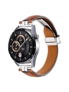   22mm Watch Strap for Samsung Galaxy Watch3 45mm / Garmin Venu 3 Stainless Steel Folding Buckle Leather Band - Caramel / Silver Buckle