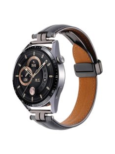   22mm Watch Strap for Samsung Galaxy Watch3 45mm / Garmin Venu 3 Stainless Steel Folding Buckle Leather Band - Grey Blue / Black Buckle