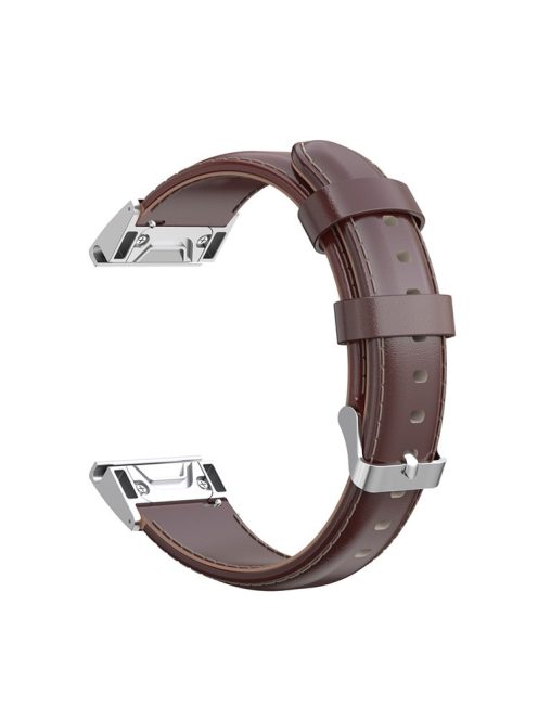 26mm Oil Wax Texture Cowhide Leather Watch Band for Garmin Fenix 6X Pro - Brown