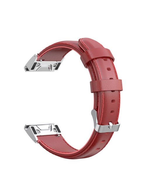 26mm Oil Wax Texture Cowhide Leather Watch Band for Garmin Fenix 6X Pro - Red