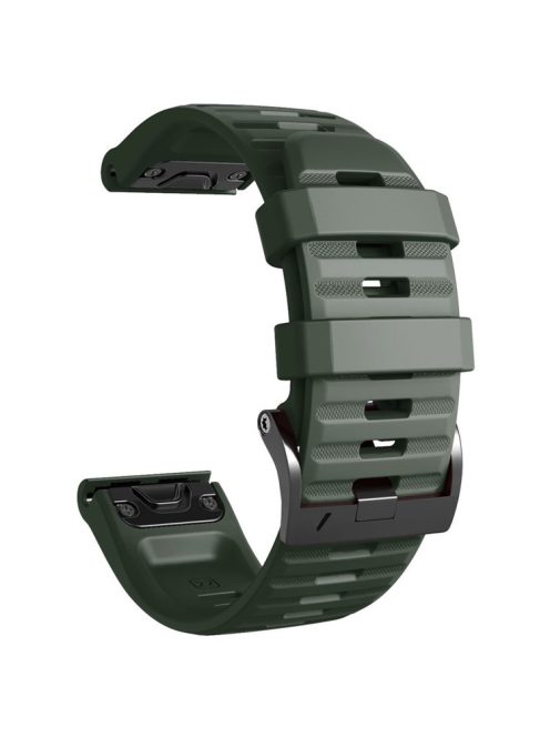 26mm Silicone Band for Garmin Tactix 7 Pro / Fenix 7X / 6X Pro / 5X Plus , Horizontal Stripes Black Buckle Watch Strap - Army Green