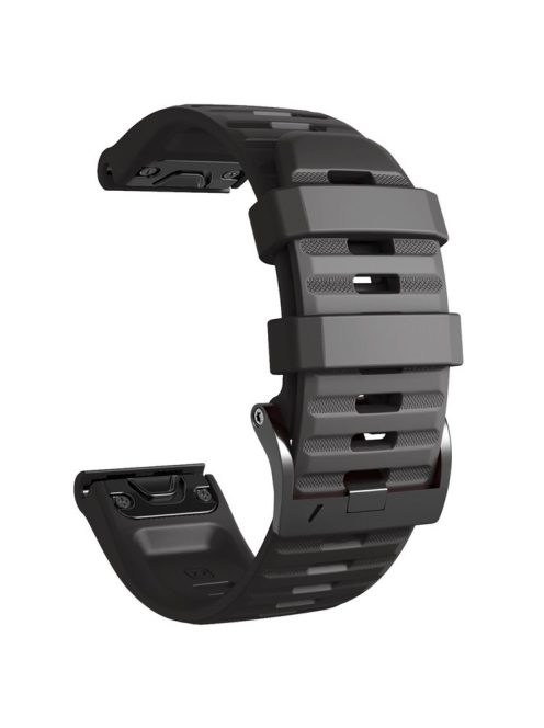 26mm Silicone Band for Garmin Tactix 7 Pro / Fenix 7X / 6X Pro / 5X Plus , Horizontal Stripes Black Buckle Watch Strap - Black