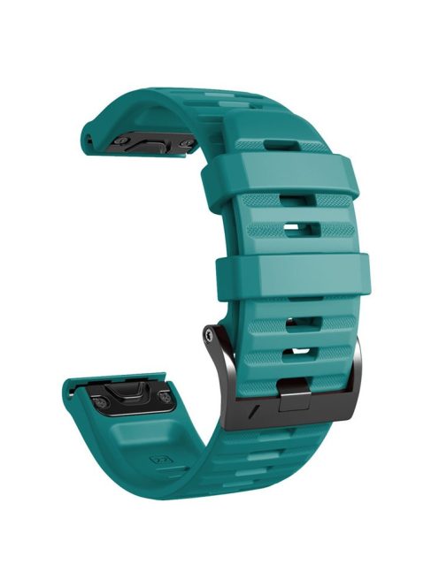 26mm Silicone Band for Garmin Tactix 7 Pro / Fenix 7X / 6X Pro / 5X Plus , Horizontal Stripes Black Buckle Watch Strap - Blue-green