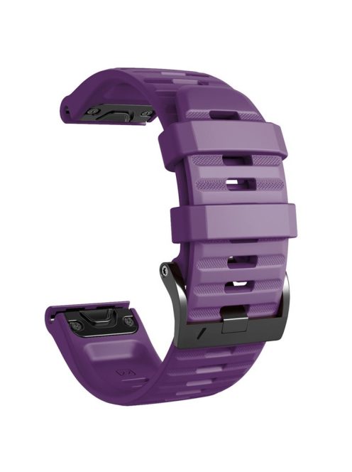 26mm Silicone Band for Garmin Tactix 7 Pro / Fenix 7X / 6X Pro / 5X Plus , Horizontal Stripes Black Buckle Watch Strap - Purple