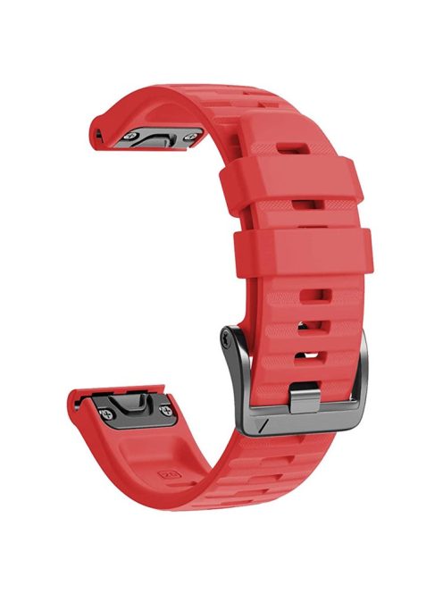 26mm Silicone Band for Garmin Tactix 7 Pro / Fenix 7X / 6X Pro / 5X Plus , Horizontal Stripes Black Buckle Watch Strap - Red