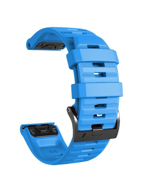 26mm Silicone Band for Garmin Tactix 7 Pro / Fenix 7X / 6X Pro / 5X Plus , Horizontal Stripes Black Buckle Watch Strap - Sky Blue