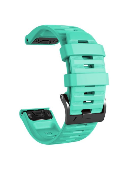 26mm Silicone Band for Garmin Tactix 7 Pro / Fenix 7X / 6X Pro / 5X Plus , Horizontal Stripes Black Buckle Watch Strap - Teal Green