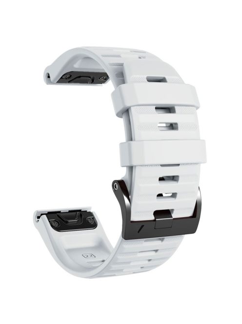 26mm Silicone Band for Garmin Tactix 7 Pro / Fenix 7X / 6X Pro / 5X Plus , Horizontal Stripes Black Buckle Watch Strap - White