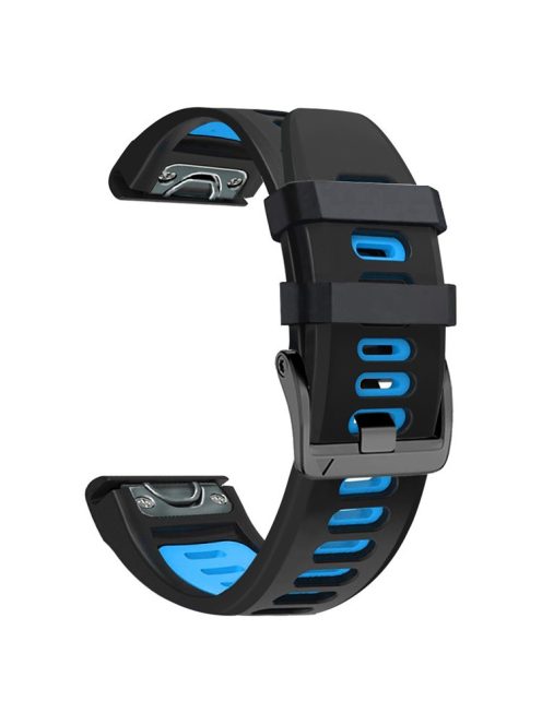 26mm Watch Band for Garmin Tactix 7 Pro / Fenix 7X / 6X Pro / 5X Plus , Smooth Silicone Dual-color Wrist Strap - Black+Midnight Blue