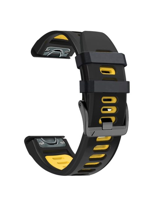 26mm Watch Band for Garmin Tactix 7 Pro / Fenix 7X / 6X Pro / 5X Plus , Smooth Silicone Dual-color Wrist Strap - Black+Yellow