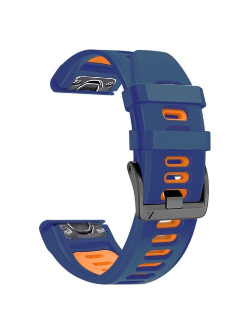 26mm Watch Band for Garmin Tactix 7 Pro / Fenix 7X / 6X Pro / 5X Plus , Smooth Silicone Dual-color Wrist Strap - Midnight Blue+Orange