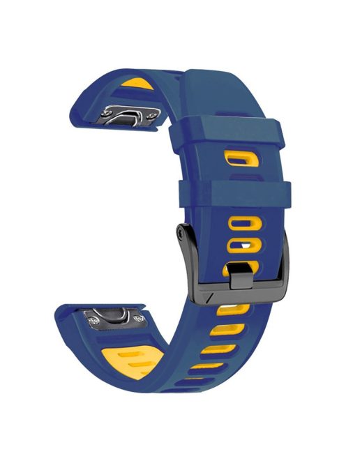 26mm Watch Band for Garmin Tactix 7 Pro / Fenix 7X / 6X Pro / 5X Plus , Smooth Silicone Dual-color Wrist Strap - Midnight Blue+Yellow