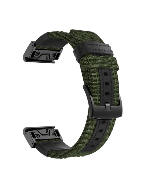 Canvas + Genuine Leather Watch Band for Garmin Fenix 5 Plus, Nylon Sports Watchband Strap - Army Green