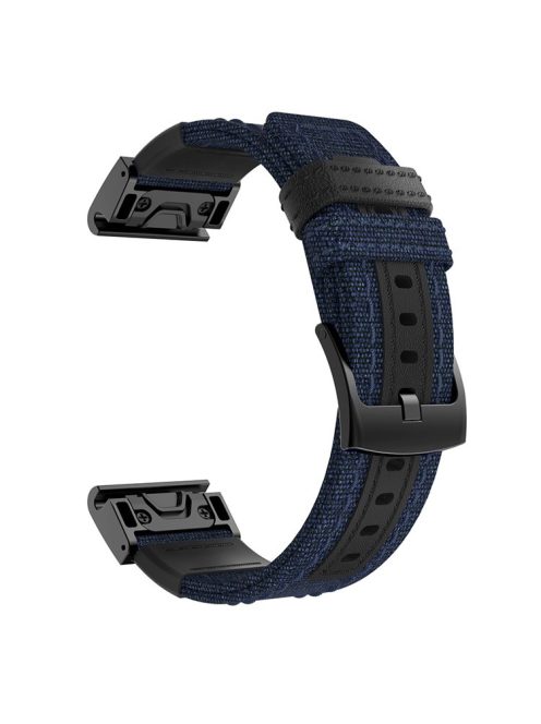 Canvas + Genuine Leather Watch Band for Garmin Fenix 5 Plus, Nylon Sports Watchband Strap - Blue