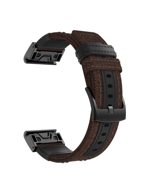 Canvas + Genuine Leather Watch Band for Garmin Fenix 5 Plus, Nylon Sports Watchband Strap - Brown