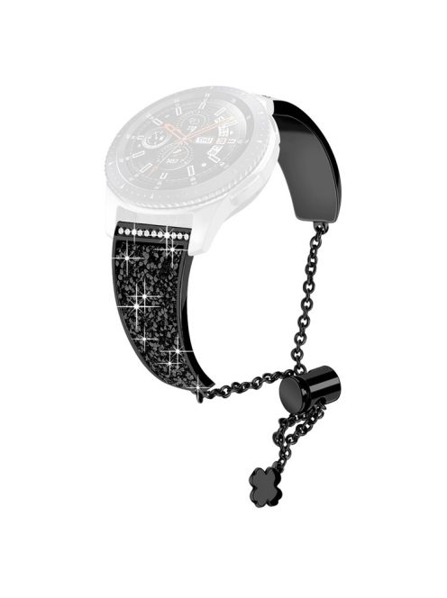 Chain Watch Band for Garmin Venu 2 / Forerunner 265 / 255 , Rhinestone Decor 22mm Metal Wristband Strap - Black / Black Rhinestone